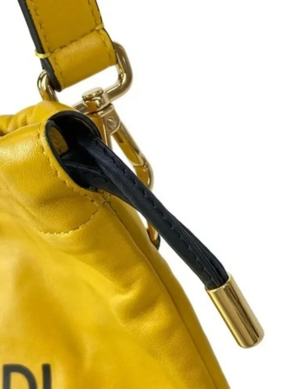 FENDI Slim Clutch 7VA510 Dark yellow Black Leather Shoulder Bag